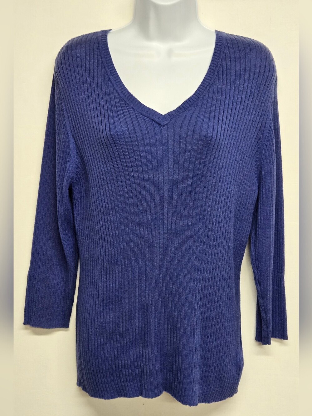 Croft & Barrow M Top 100% Cotton V Neck 3/4 Sleeve Ribbed Ultramarine New